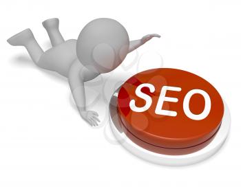 Seo Character Pushing Button Means Search Engine Optimization 3d Rendering