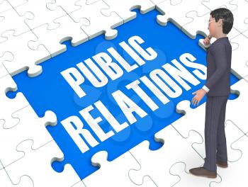 Public Relations Puzzle Shows Publicity Press And Media 3d Rendering