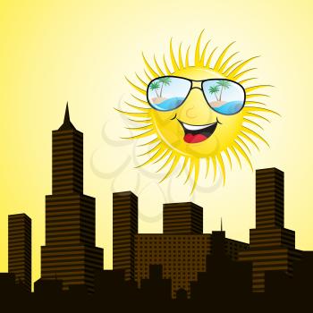 Sun Over The City Showing Hot Cityscape 3d Illustration