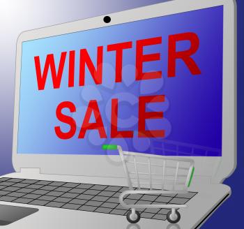 Winter Sale Laptop Message Shows Save Offers And Saving