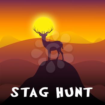 Stag Hunt Mountain Scene Shows Deer Hunting 3d Illustration