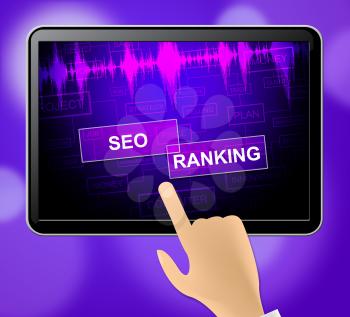 Seo Ranking Tablet Showing Search Engine And Optimizing 3d Illustration