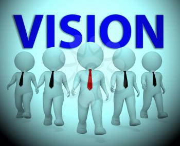 Vision Businessmen Characters Showing Company Visions 3d Rendering