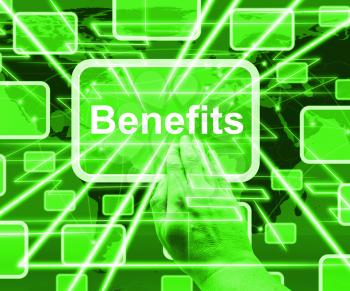Benefits Button Showing Bonus Or Perks As Business Award 3d Illustration