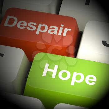 Despair Or Hope Computer Keys Shows Hopeful or Hopeless 3d Rendering