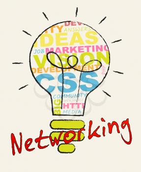 Networking Lightbulb Words Represents Global Communications 3d Illustration