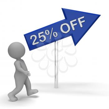 Twenty Five Percent Off Arrow Sign Shows 25% 3d Rendering