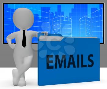 Emails Folder Character Representing Internet Messages 3d Rendering