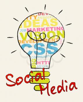 Social Media Lightbulb Shows Forums And Networking 3d Illustration