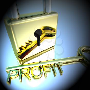 Padlock With Profit Key Showing Growth Earnings And Revenues 3d Rendering