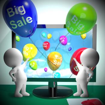 Sale Balloons Coming From Computer Shows Promotion 3d Rendering