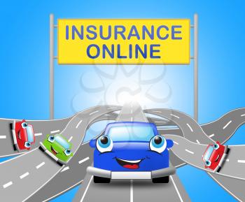 Auto Insurance Online Sign Over Motorway Shows Car Policy 3d Illustration