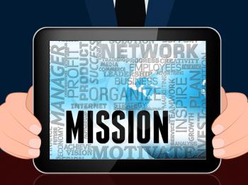 Mission Words Tablet Meaning Goals Strategy And Objectives 3d Illustration