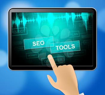 Seo Tools Tablet Representing Search Engine Optimization 3d Illustration