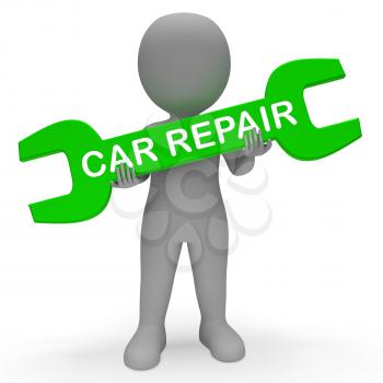 Car Repair Character with Spanner Shows Auto Maintenance 3d Rendering