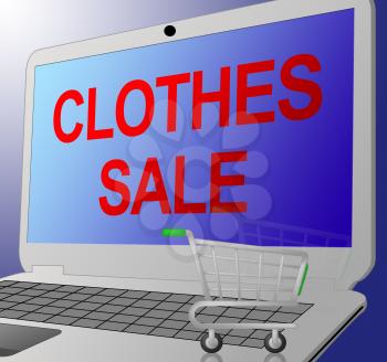 Clothes Sale Laptop Message Shows Cheap Fashion 3d Illustration