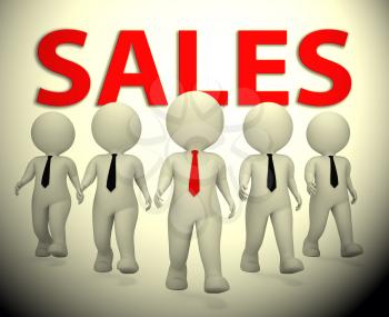 Sales Businessmen Characters Showing Commercial Entrepreneurs 3d Rendering