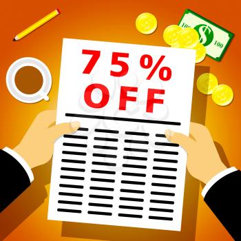 Seventy Five Percent Off Newsletter Shows 25% Discount 3d Illustration