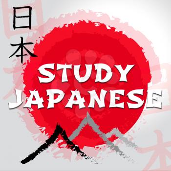 Study Japanese Mountain And Sun Symbols Indicating Japan Language And Speech