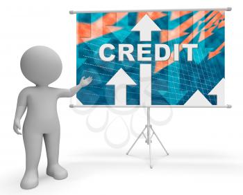 Credit Graph Character Indicating Finance And Loan Diagram 3d Illustration