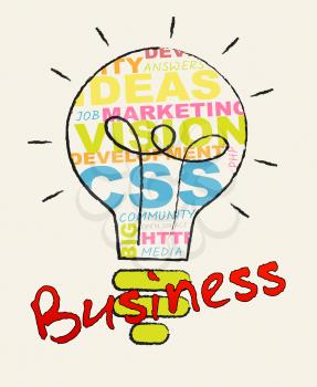Business Lightbulb Words Shows Commercial Corporations 3d Illustration