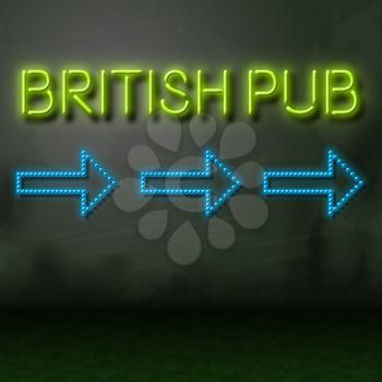 British Pub Neon Sign Shows English Bar Nightlife
