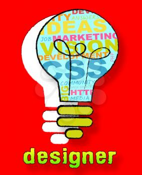 Designer Lightbulb Words Showing Digital Art 3d Illustration