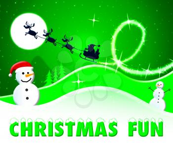 Christmas Fun Snowmen And Santa Shows Enjoy At Xmas 3d Illustration