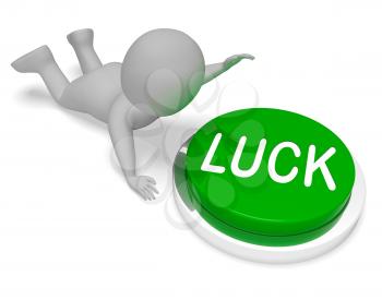 Luck Character Pushing Button Shows Risk Fortunes 3d Rendering