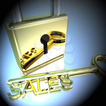 Padlock With Sales Key Showing Selling Marketing Or Commerce 3d Rendering