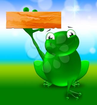 Frog With Blank Sign Shows Nature Copyspace 3d Illustration