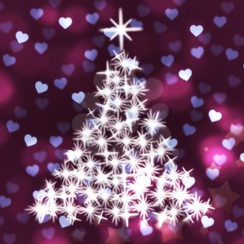 Mauve Xmas Tree Indicating Glowing Christmas And Stars
