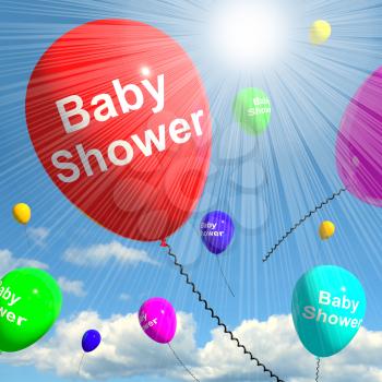Baby Shower On Balloons In Sky As Newborn Birth Party 3d Rendering