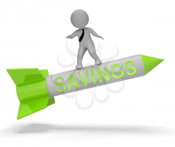 Savings Character On Rocket Shows Save Money 3d Rendering