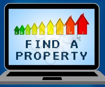 Find A Property Laptop Representing Home Search 3d Illustration