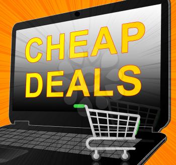 Cheap Deals Laptop And Shopping Cart Represents Promotional Closeout 3d Illustration