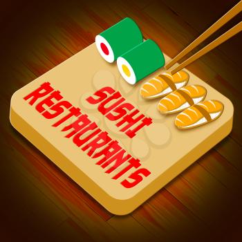 Sushi Restaurants Assortment Showing Japan Cuisine 3d Illustration