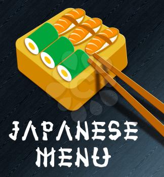 Japanese Menu Sushi Showing Japan Cuisine 3d Illustration