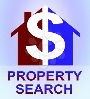 Property Search Dollar Icon Represents Find Property 3d Illustration