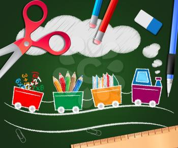 Stationery Supplies Picture Showing School Materials 3d Illustration