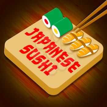Japanese Sushi Assortment Showing Japan Cuisine 3d Illustration