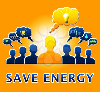 Save Energy Bulb People Showing Reduce Electric 3d Illustration