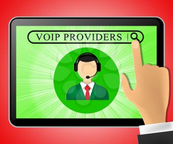 Voip Providers Tablet Representing Internet Voice 3d Illustration