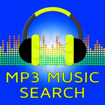 Mp3 Music Search Earphones Showing Melody Listening 3d Illustration