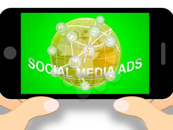Social Media Mobile Phone Ads Means Online Marketing 3d Illustration