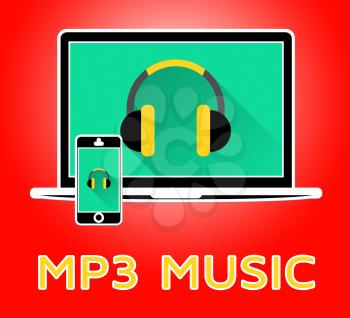Mp3 Music Laptop Showing Melody Listening 3d Illustration