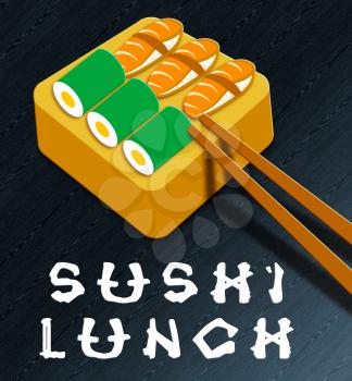 Sushi Lunch Assortment Showing Japan Cuisine 3d Illustration