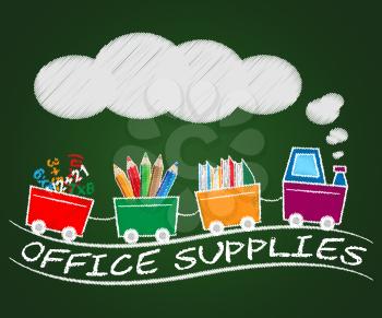 Office Supplies Train Means Company Materials 3d Illustration
