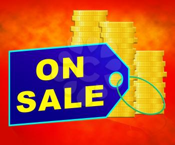 On Sale Coins Indicates Offers Promotional 3d Illustration