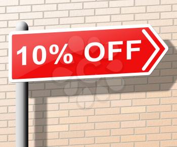 Ten Percent Off Sign Indicating 10% Discounts 3d Rendering